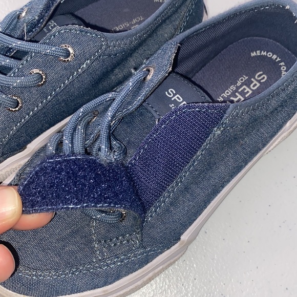 Sperry Boy’s Denim Jean Slip On Velcro Sneakers Memory Foam Size 12 - Picture 9 of 12